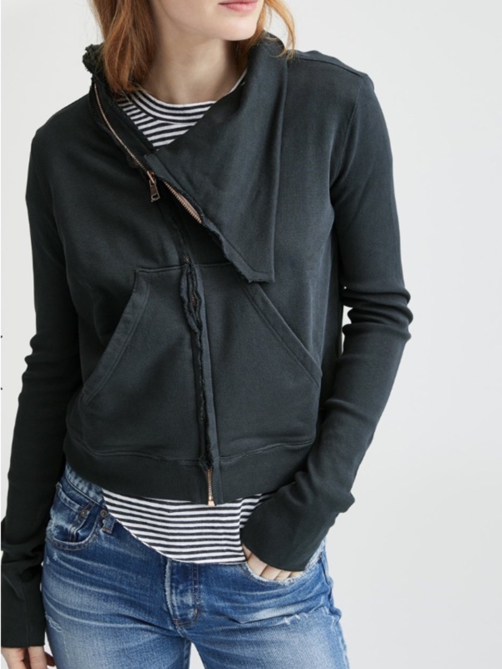 RARE Frank & Eileen Tee Lab x Equinox Asymmetric Fleece Moto Jacket Black L